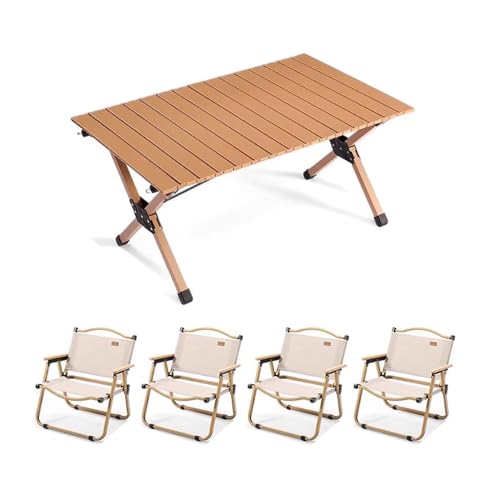 HBOOMOEM Camping Set Mit Tisch & KlappstüHlen，Leichter Picknicktisch Und StüHle，Wird Mit Einer Aufbewahrungstasche Geliefert, Geeignet FüR Partys, SträNde, Grillabende.(B,90CM+4 Chairs) von HBOOMOEM
