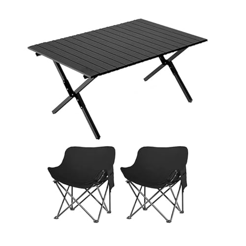HBOOMOEM Camping Set Mit Tisch & KlappstüHlen，Robuster Tisch Und StüHle Im Freien Set, Perfekt FüR Den Strand, Wandern, Angeln, Konzerte.(Black,90CM+2 Chairs) von HBOOMOEM