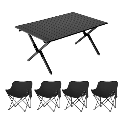 HBOOMOEM Camping Set Mit Tisch & KlappstüHlen，Robuster Tisch Und StüHle Im Freien Set, Perfekt FüR Den Strand, Wandern, Angeln, Konzerte.(Black,90CM+4 Chairs) von HBOOMOEM