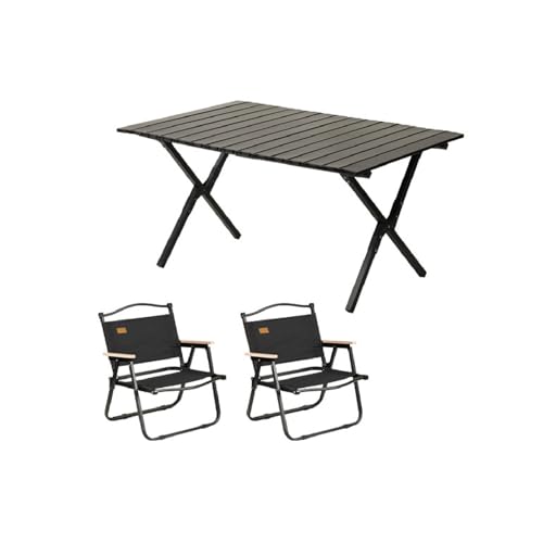 HBOOMOEM Camping Set Mit Tisch & KlappstüHlen，Robuster Tisch Und StüHle Im Freien Set，Leicht Und Einfach Zu Tragen, Geeignet for Gartenarbeit, Angeln, Festivals Usw.(Black,90CM+2 Chairs) von HBOOMOEM