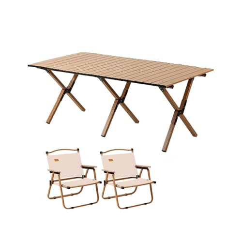 HBOOMOEM Camping Set Mit Tisch & KlappstüHlen，Robuster Tisch Und StüHle Im Freien Set，Leicht Und Einfach Zu Tragen, Geeignet for Gartenarbeit, Angeln, Festivals Usw.(Wood,120CM+2 Chairs) von HBOOMOEM