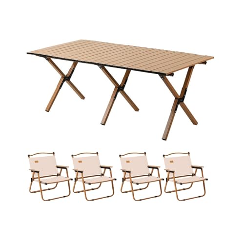 HBOOMOEM Camping Set Mit Tisch & KlappstüHlen，Robuster Tisch Und StüHle Im Freien Set，Leicht Und Einfach Zu Tragen, Geeignet for Gartenarbeit, Angeln, Festivals Usw.(Wood,120CM+4 Chairs) von HBOOMOEM