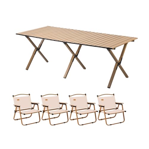 HBOOMOEM Camping Set Mit Tisch & KlappstüHlen，Robuster Tisch Und StüHle Im Freien Set，Leicht Und Einfach Zu Tragen, Geeignet for Gartenarbeit, Angeln, Festivals Usw.(Wood,150CM+4 Chairs) von HBOOMOEM