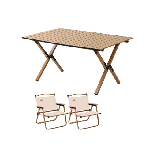 HBOOMOEM Camping Set Mit Tisch & KlappstüHlen，Robuster Tisch Und StüHle Im Freien Set，Leicht Und Einfach Zu Tragen, Geeignet for Gartenarbeit, Angeln, Festivals Usw.(Wood,90CM+2 Chairs) von HBOOMOEM