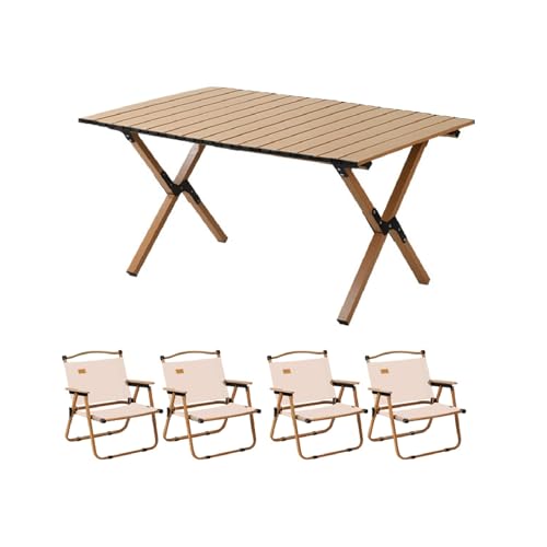 HBOOMOEM Camping Set Mit Tisch & KlappstüHlen，Robuster Tisch Und StüHle Im Freien Set，Leicht Und Einfach Zu Tragen, Geeignet for Gartenarbeit, Angeln, Festivals Usw.(Wood,90CM+4 Chairs) von HBOOMOEM