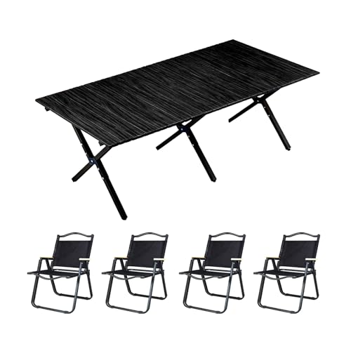 HBOOMOEM Camping Set Mit Tisch & KlappstüHlen，Robuster Tisch Und StüHle Im Freien Set ，Wird Mit Einer Aufbewahrungstasche Geliefert, Geeignet for Drinnen, DraußEn.(Black,120CM+4 small Chairs) von HBOOMOEM