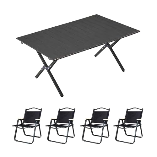 HBOOMOEM Camping Set Mit Tisch & KlappstüHlen，Robuster Tisch Und StüHle Im Freien Set ，Wird Mit Einer Aufbewahrungstasche Geliefert, Geeignet for Drinnen, DraußEn.(Black,90CM+4 Large Chairs) von HBOOMOEM