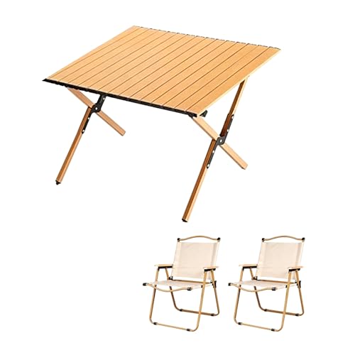 HBOOMOEM Camping Set Mit Tisch & KlappstüHlen，Robuster Tisch Und StüHle Im Freien Set ，Wird Mit Einer Aufbewahrungstasche Geliefert, Geeignet for Drinnen, DraußEn.(Khaki,60CM+2 Large Chairs) von HBOOMOEM