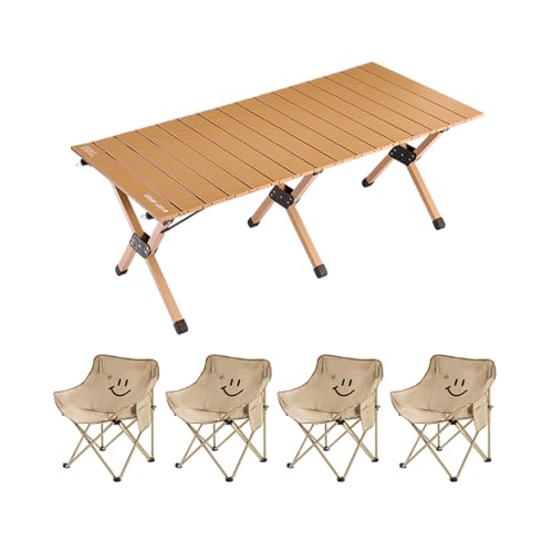 HBOOMOEM Camping Set Mit Tisch & KlappstüHlen，Tragbarer Picknicktisch Mit StüHlen ，FüR Den Innen- Und AußEnbereich Geeignet, Geeignet FüR Picknicks, Grillabende.(Regular Version,Wood) von HBOOMOEM