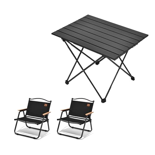 HBOOMOEM Camping Tisch Stuhl Set Camping，Faltbares Campingtisch Set Mit Stuhl，Leicht Und Einfach Zu Tragen, Geeignet FüR Picknicks, Wandern, Angeln, Reisen Und Grillen.(Black,56CM+2 Chairs) von HBOOMOEM