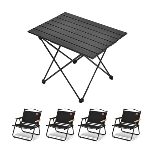 HBOOMOEM Camping Tisch Stuhl Set Camping，Faltbares Campingtisch Set Mit Stuhl，Leicht Und Einfach Zu Tragen, Geeignet FüR Picknicks, Wandern, Angeln, Reisen Und Grillen.(Black,56CM+4 Chairs) von HBOOMOEM