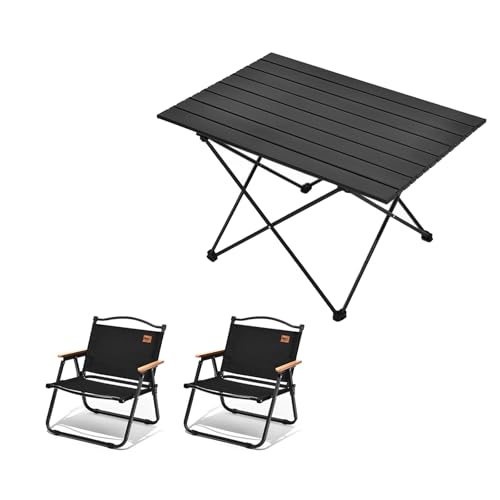 HBOOMOEM Camping Tisch Stuhl Set Camping，Faltbares Campingtisch Set Mit Stuhl，Leicht Und Einfach Zu Tragen, Geeignet FüR Picknicks, Wandern, Angeln, Reisen Und Grillen.(Black,68CM+2 Chairs) von HBOOMOEM