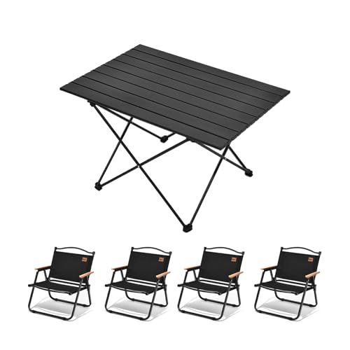HBOOMOEM Camping Tisch Stuhl Set Camping，Faltbares Campingtisch Set Mit Stuhl，Leicht Und Einfach Zu Tragen, Geeignet FüR Picknicks, Wandern, Angeln, Reisen Und Grillen.(Black,68CM+4 Chairs) von HBOOMOEM