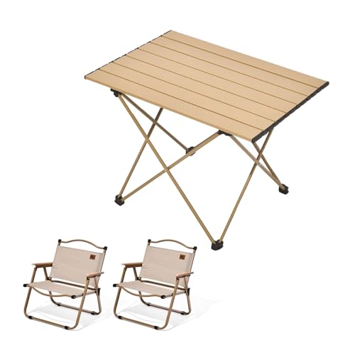 HBOOMOEM Camping Tisch Stuhl Set Camping，Faltbares Campingtisch Set Mit Stuhl，Leicht Und Einfach Zu Tragen, Geeignet FüR Picknicks, Wandern, Angeln, Reisen Und Grillen.(Wood,68CM+2 Chairs) von HBOOMOEM