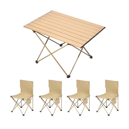 HBOOMOEM Faltbarer Campingtisch Und StüHle Set,Tragbarer Picknicktisch Mit StüHlen ,Leicht Und Einfach Zu Tragen, Geeignet Zum Wandern, FüR Den Strand Und Zum Grillen.(Khaki,68CM+4 Ordinary Chairs) HBOOMOEM Faltbarer Campingtisch Und StüHle Set,Tragbarer Picknicktisch Mit StüHlen ,Leicht Und Einfach Zu Tragen, Geeignet Zum Wandern, FüR Den Strand Und Zum Grillen.(Khaki,68CM+4 Ordinary Chairs) von HBOOMOEM
