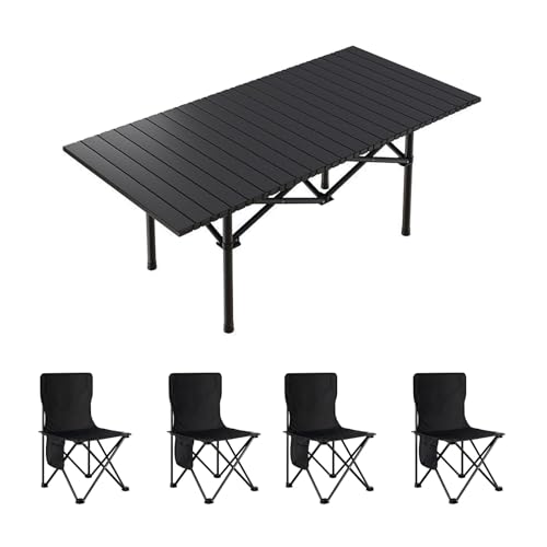 HBOOMOEM Faltbares Campingtisch Set Mit Stuhl，Robuster Tisch Und StüHle Im Freien Set ，Mit Tragetasche, Geeignet FüR Strand, Wandern, Reisen, Angeln, Grillen.(Black,119CM+4 Chair) von HBOOMOEM