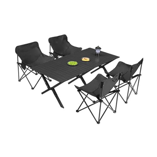 HBOOMOEM Klappbarer Campingtisch Mit StüHlen，Leichter Picknicktisch Und StüHle，Geeignet FüR Camping Im Freien, Wandern, Picknicks Im Garten, Catering Und Kochen.(Normal,Black_150CM+4 Chairs) von HBOOMOEM