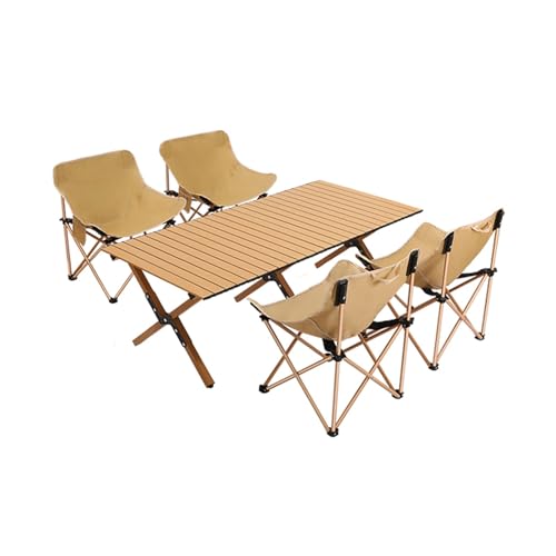 HBOOMOEM Klappbarer Campingtisch Mit StüHlen，Leichter Picknicktisch Und StüHle，Geeignet FüR Camping Im Freien, Wandern, Picknicks Im Garten, Catering Und Kochen.(Normal,Wood_150CM+4 Chairs) von HBOOMOEM
