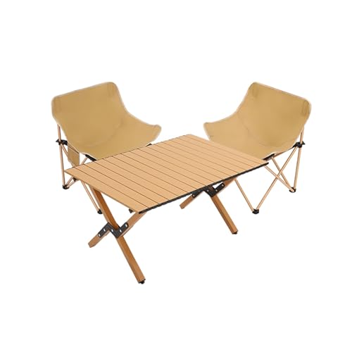 HBOOMOEM Klappbarer Campingtisch Mit StüHlen，Leichter Picknicktisch Und StüHle，Geeignet FüR Camping Im Freien, Wandern, Picknicks Im Garten, Catering Und Kochen.(Normal,Wood_90CM+2 Chairs) von HBOOMOEM