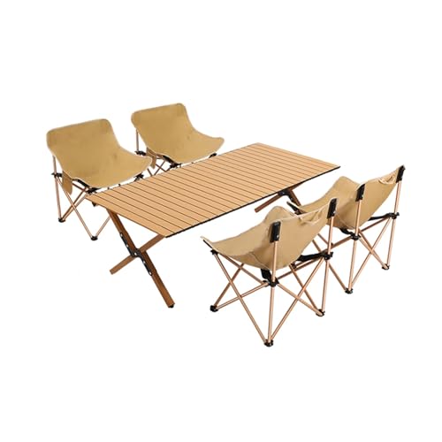 HBOOMOEM Klappbarer Campingtisch Mit StüHlen，Leichter Picknicktisch Und StüHle，Geeignet FüR Camping Im Freien, Wandern, Picknicks Im Garten, Catering Und Kochen.(Normal,Wood_90CM+4 Chairs) von HBOOMOEM