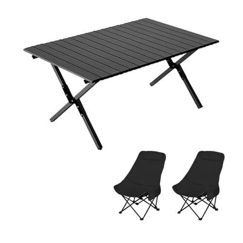 HBOOMOEM Klappbarer Campingtisch Mit StüHlen，Leichter Picknicktisch Und StüHle，Geeignet FüR Camping Im Freien, Wandern, Picknicks Im Garten, Catering Und Kochen.(Upgrade,Black_90CM+2 Chairs) von HBOOMOEM
