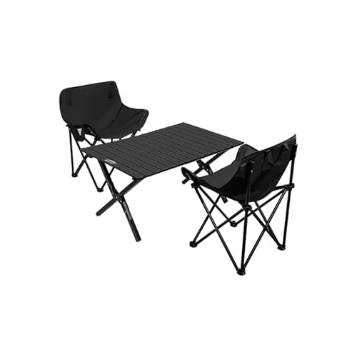 HBOOMOEM Klappbarer Campingtisch Mit StüHlen，Outdoor Klapptisch Stuhl Set ，Es Kann Drinnen Und DraußEn Verwendet Werden，Es Ist Perfekt for Grillabende, Picknicks.(Black,90CM+2 Chairs) von HBOOMOEM