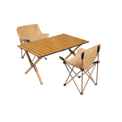 HBOOMOEM Klappbarer Campingtisch Mit StüHlen，Outdoor Klapptisch Stuhl Set ，Es Kann Drinnen Und DraußEn Verwendet Werden，Es Ist Perfekt for Grillabende, Picknicks.(Wood,90CM+2 Chairs) von HBOOMOEM