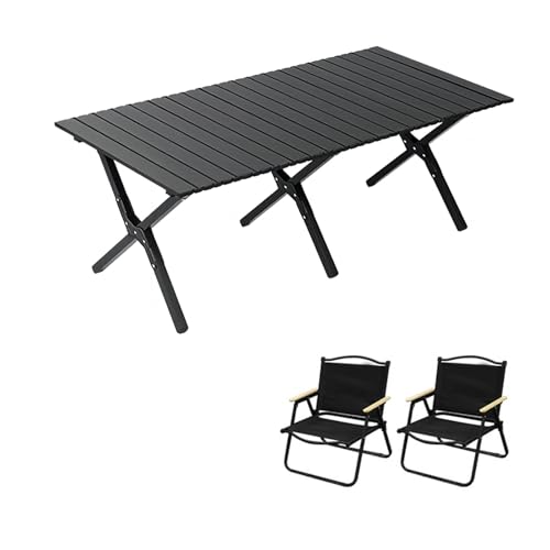 HBOOMOEM Klappbarer Campingtisch Mit StüHlen，Robuster Tisch Und StüHle Im Freien Set ，Geeignet FüR Reisen Im Freien, Strand, Garten, Grillen, Partys Und Picknicks.(Black,120CM+2 Chairs) von HBOOMOEM