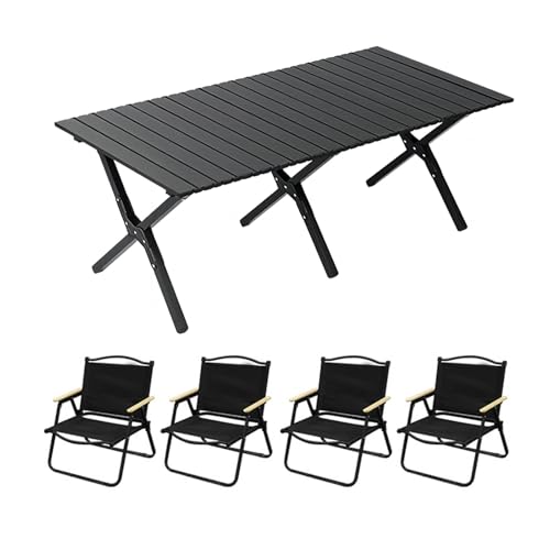HBOOMOEM Klappbarer Campingtisch Mit StüHlen，Robuster Tisch Und StüHle Im Freien Set ，Geeignet FüR Reisen Im Freien, Strand, Garten, Grillen, Partys Und Picknicks.(Black,120CM+4 Chairs) von HBOOMOEM