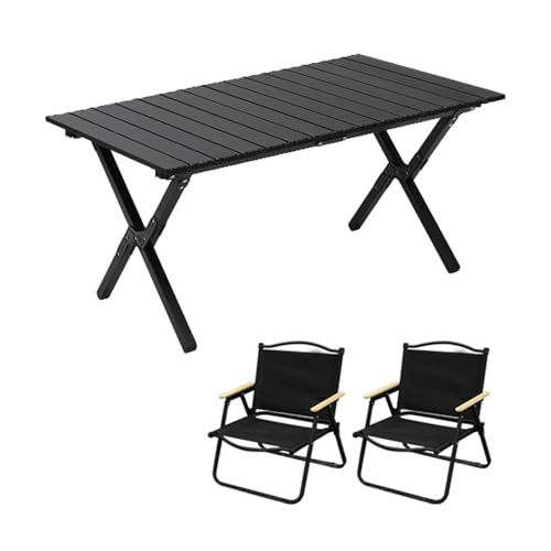 HBOOMOEM Klappbarer Campingtisch Mit StüHlen，Robuster Tisch Und StüHle Im Freien Set ，Geeignet FüR Reisen Im Freien, Strand, Garten, Grillen, Partys Und Picknicks.(Black,90CM+2 Chairs) von HBOOMOEM