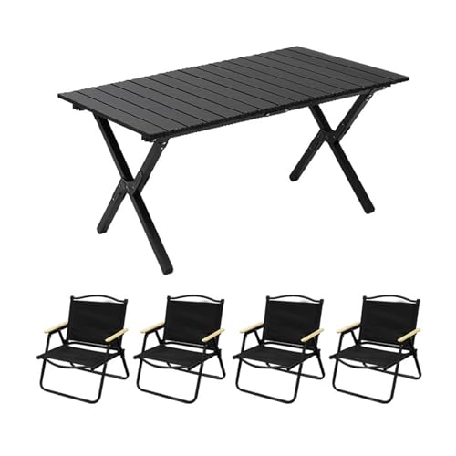 HBOOMOEM Klappbarer Campingtisch Mit StüHlen，Robuster Tisch Und StüHle Im Freien Set ，Geeignet FüR Reisen Im Freien, Strand, Garten, Grillen, Partys Und Picknicks.(Black,90CM+4 Chairs) von HBOOMOEM