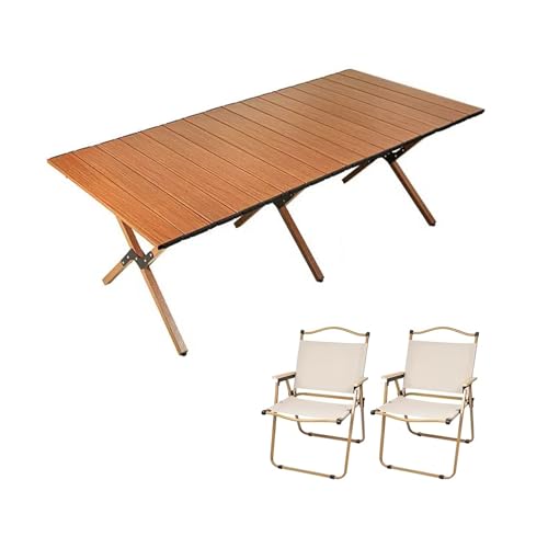 HBOOMOEM Klappbarer Campingtisch Mit StüHlen，Robuster Tisch Und StüHle Im Freien Set ，Geeignet FüR Reisen Im Freien, Strand, Garten, Grillen, Partys Und Picknicks.(Walnut,120CM+2 Chairs) von HBOOMOEM