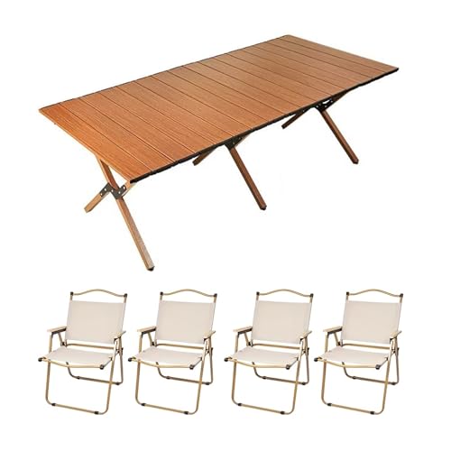 HBOOMOEM Klappbarer Campingtisch Mit StüHlen，Robuster Tisch Und StüHle Im Freien Set ，Geeignet FüR Reisen Im Freien, Strand, Garten, Grillen, Partys Und Picknicks.(Walnut,120CM+4 Chairs) von HBOOMOEM