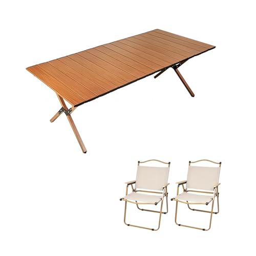 HBOOMOEM Klappbarer Campingtisch Mit StüHlen，Robuster Tisch Und StüHle Im Freien Set ，Geeignet FüR Reisen Im Freien, Strand, Garten, Grillen, Partys Und Picknicks.(Walnut,90CM+2 Chairs) von HBOOMOEM
