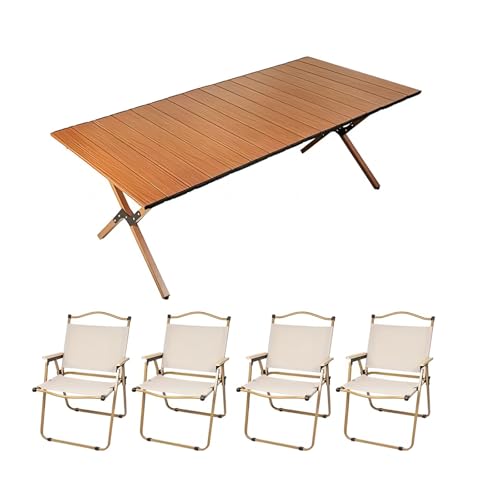 HBOOMOEM Klappbarer Campingtisch Mit StüHlen，Robuster Tisch Und StüHle Im Freien Set ，Geeignet FüR Reisen Im Freien, Strand, Garten, Grillen, Partys Und Picknicks.(Walnut,90CM+4 Chairs) von HBOOMOEM