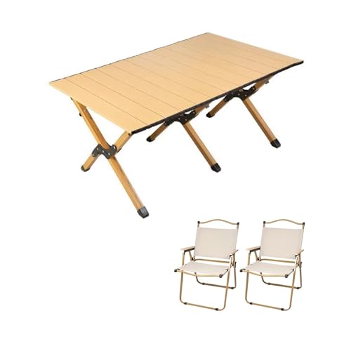 HBOOMOEM Klappbarer Campingtisch Mit StüHlen，Robuster Tisch Und StüHle Im Freien Set ，Geeignet FüR Reisen Im Freien, Strand, Garten, Grillen, Partys Und Picknicks.(Wood,120CM+2 Chairs) von HBOOMOEM