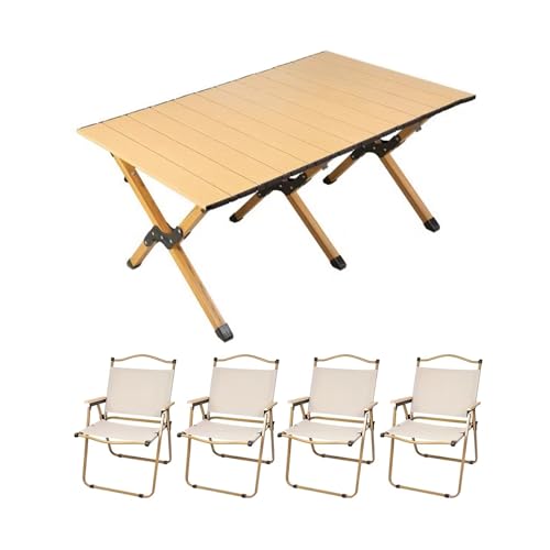 HBOOMOEM Klappbarer Campingtisch Mit StüHlen，Robuster Tisch Und StüHle Im Freien Set ，Geeignet FüR Reisen Im Freien, Strand, Garten, Grillen, Partys Und Picknicks.(Wood,120CM+4 Chairs) von HBOOMOEM