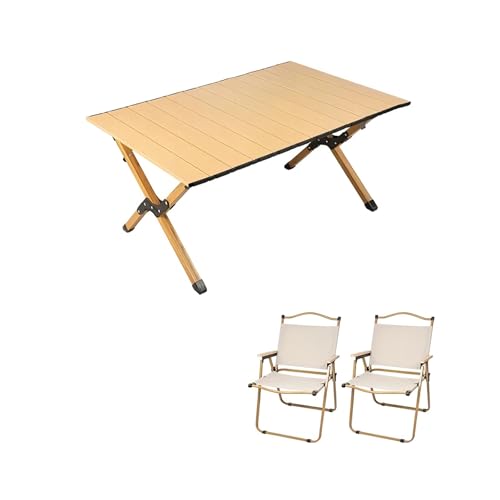 HBOOMOEM Klappbarer Campingtisch Mit StüHlen，Robuster Tisch Und StüHle Im Freien Set ，Geeignet FüR Reisen Im Freien, Strand, Garten, Grillen, Partys Und Picknicks.(Wood,90CM+2 Chairs) von HBOOMOEM
