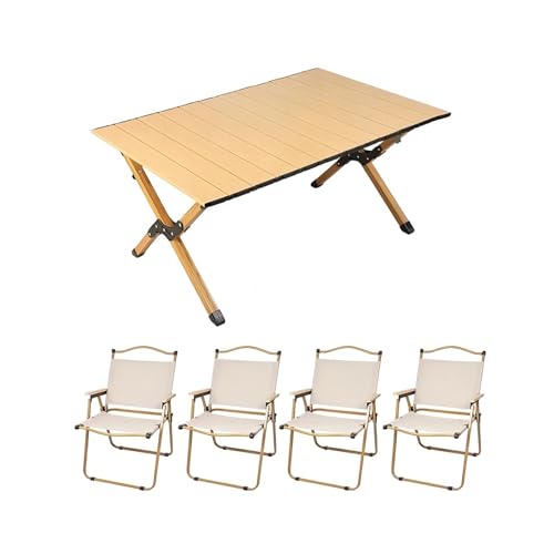HBOOMOEM Klappbarer Campingtisch Mit StüHlen，Robuster Tisch Und StüHle Im Freien Set ，Geeignet FüR Reisen Im Freien, Strand, Garten, Grillen, Partys Und Picknicks.(Wood,90CM+4 Chairs) von HBOOMOEM