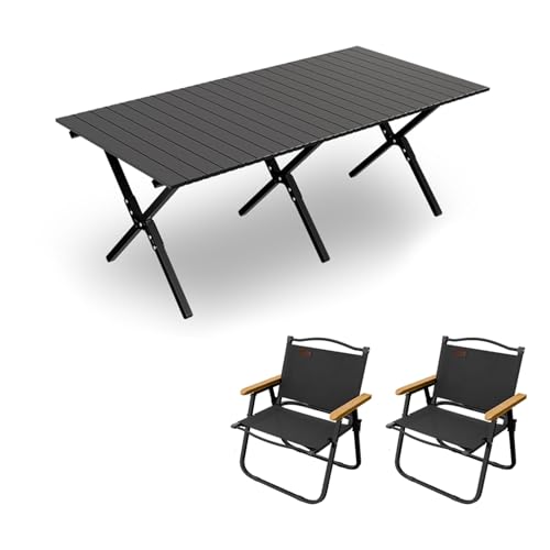 HBOOMOEM Klappbarer Campingtisch Mit StüHlen，Robuster Tisch Und StüHle Im Freien Set ，Geeignet for Camping Im Freien, Picknicks Im Garten Und Catering-Kochen.(Black,120CM+2 Chairs) von HBOOMOEM