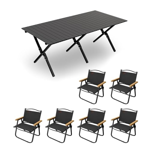 HBOOMOEM Klappbarer Campingtisch Mit StüHlen，Robuster Tisch Und StüHle Im Freien Set ，Geeignet for Camping Im Freien, Picknicks Im Garten Und Catering-Kochen.(Black,120CM+6 Chairs) von HBOOMOEM