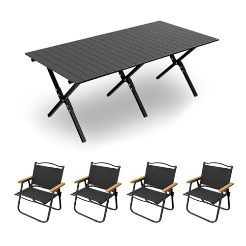 HBOOMOEM Klappbarer Campingtisch Mit StüHlen，Robuster Tisch Und StüHle Im Freien Set ，Geeignet for Camping Im Freien, Picknicks Im Garten Und Catering-Kochen.(Black,150CM+4 Chairs) von HBOOMOEM
