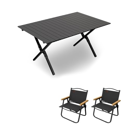 HBOOMOEM Klappbarer Campingtisch Mit StüHlen，Robuster Tisch Und StüHle Im Freien Set ，Geeignet for Camping Im Freien, Picknicks Im Garten Und Catering-Kochen.(Black,90CM+2 Chairs) von HBOOMOEM