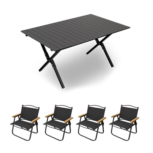 HBOOMOEM Klappbarer Campingtisch Mit StüHlen，Robuster Tisch Und StüHle Im Freien Set ，Geeignet for Camping Im Freien, Picknicks Im Garten Und Catering-Kochen.(Black,90CM+4 Chairs) von HBOOMOEM