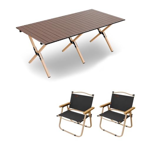 HBOOMOEM Klappbarer Campingtisch Mit StüHlen，Robuster Tisch Und StüHle Im Freien Set ，Geeignet for Camping Im Freien, Picknicks Im Garten Und Catering-Kochen.(Coffee,120CM+2 Chairs) von HBOOMOEM
