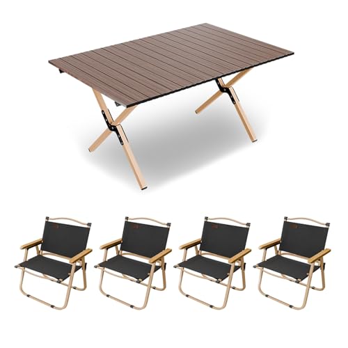 HBOOMOEM Klappbarer Campingtisch Mit StüHlen，Robuster Tisch Und StüHle Im Freien Set ，Geeignet for Camping Im Freien, Picknicks Im Garten Und Catering-Kochen.(Coffee,90CM+4 Chairs) von HBOOMOEM