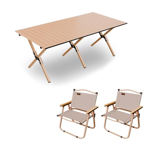 HBOOMOEM Klappbarer Campingtisch Mit StüHlen，Robuster Tisch Und StüHle Im Freien Set ，Geeignet for Camping Im Freien, Picknicks Im Garten Und Catering-Kochen.(Khaki,120CM+2 Chairs) von HBOOMOEM