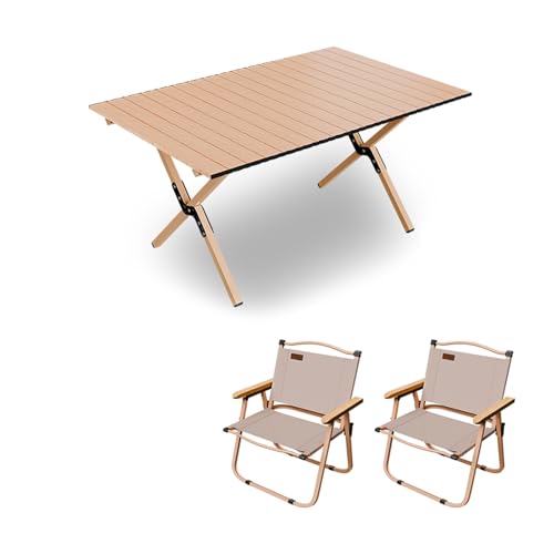 HBOOMOEM Klappbarer Campingtisch Mit StüHlen，Robuster Tisch Und StüHle Im Freien Set ，Geeignet for Camping Im Freien, Picknicks Im Garten Und Catering-Kochen.(Khaki,90CM+2 Chairs) von HBOOMOEM