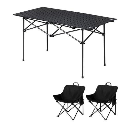 HBOOMOEM Klappbarer Campingtisch Mit StüHlen，Robuster Tisch Und StüHle Im Freien Set ，Leicht Und Einfach Zu Tragen, Geeignet FüR Garten, Party, Picknick, Grillen.(Black,121CM+2 Chairs) von HBOOMOEM