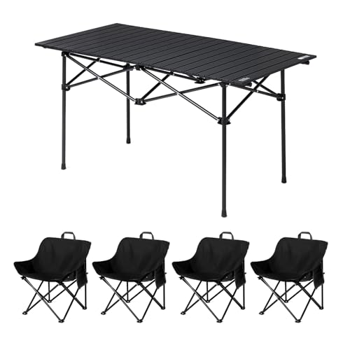 HBOOMOEM Klappbarer Campingtisch Mit StüHlen，Robuster Tisch Und StüHle Im Freien Set ，Leicht Und Einfach Zu Tragen, Geeignet FüR Garten, Party, Picknick, Grillen.(Black,121CM+4 Chairs) von HBOOMOEM